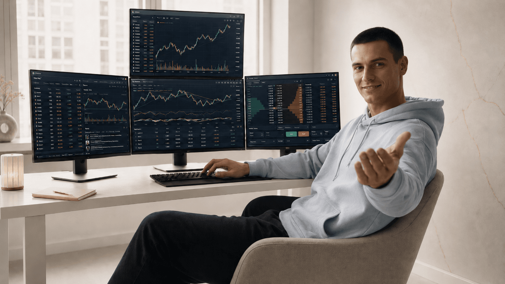 Trader sorrindo — Masterclass Psicologia do Dinheiro